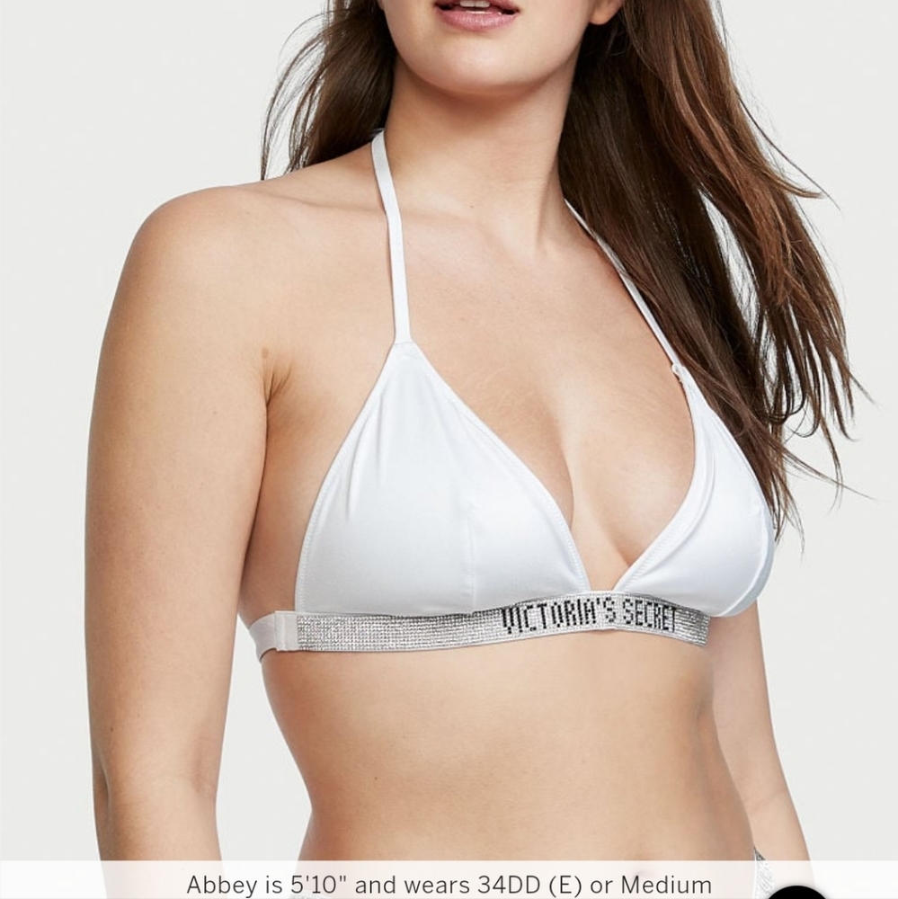 Victoria's secret very sexy shine strap triangle swim bikini top XLARGE WHITE - Picture 4 of 9